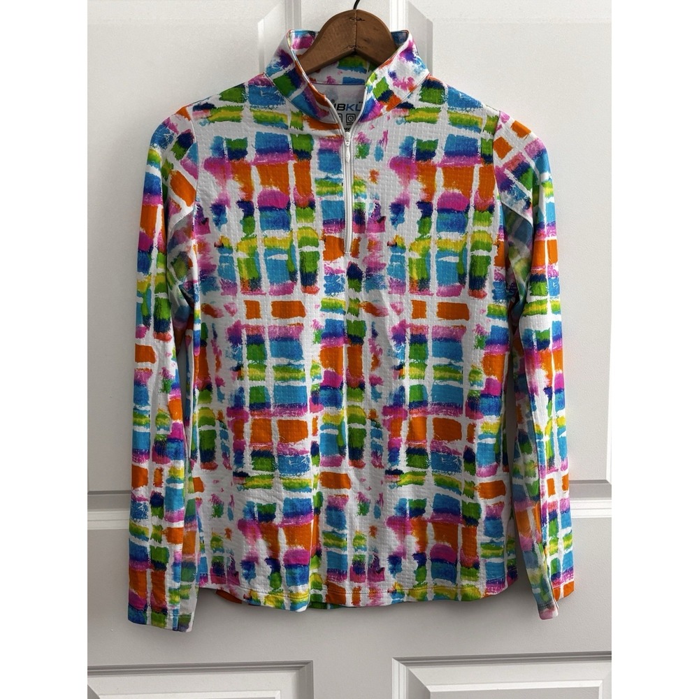 IBKUL Polo Shirt Womens XS Multicolor Long Sleeve 1/4 Zip Golf Top UPF 50 0549